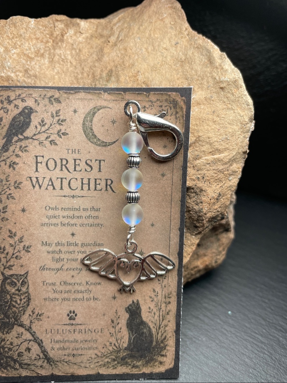 Artisan Silver Owl Forest Watcher Charm Backpack Clip